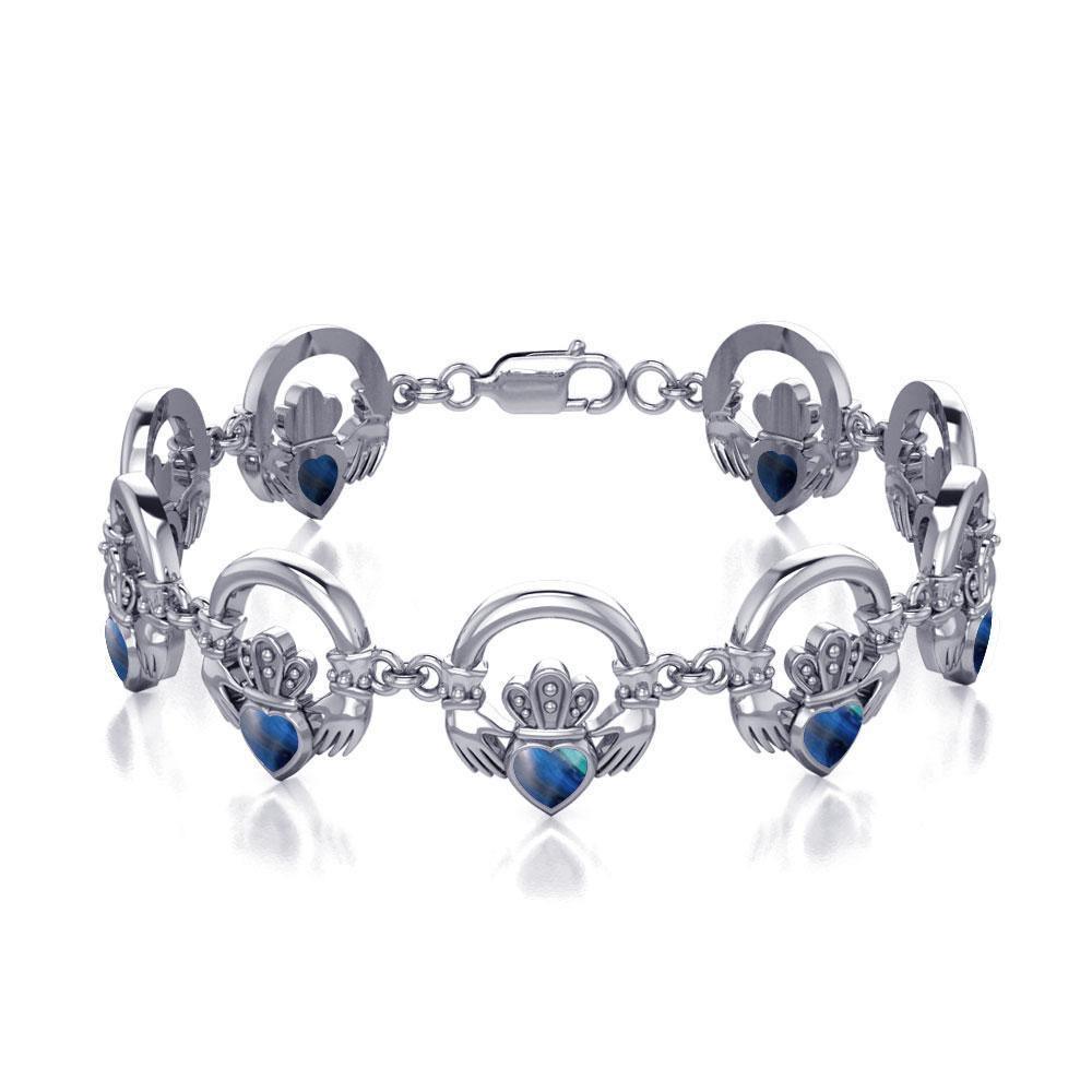 Crown it with your love ~ Celtic Knotwork Irish Claddagh Sterling Silver Bracelet with Inlaid Gem TBG738