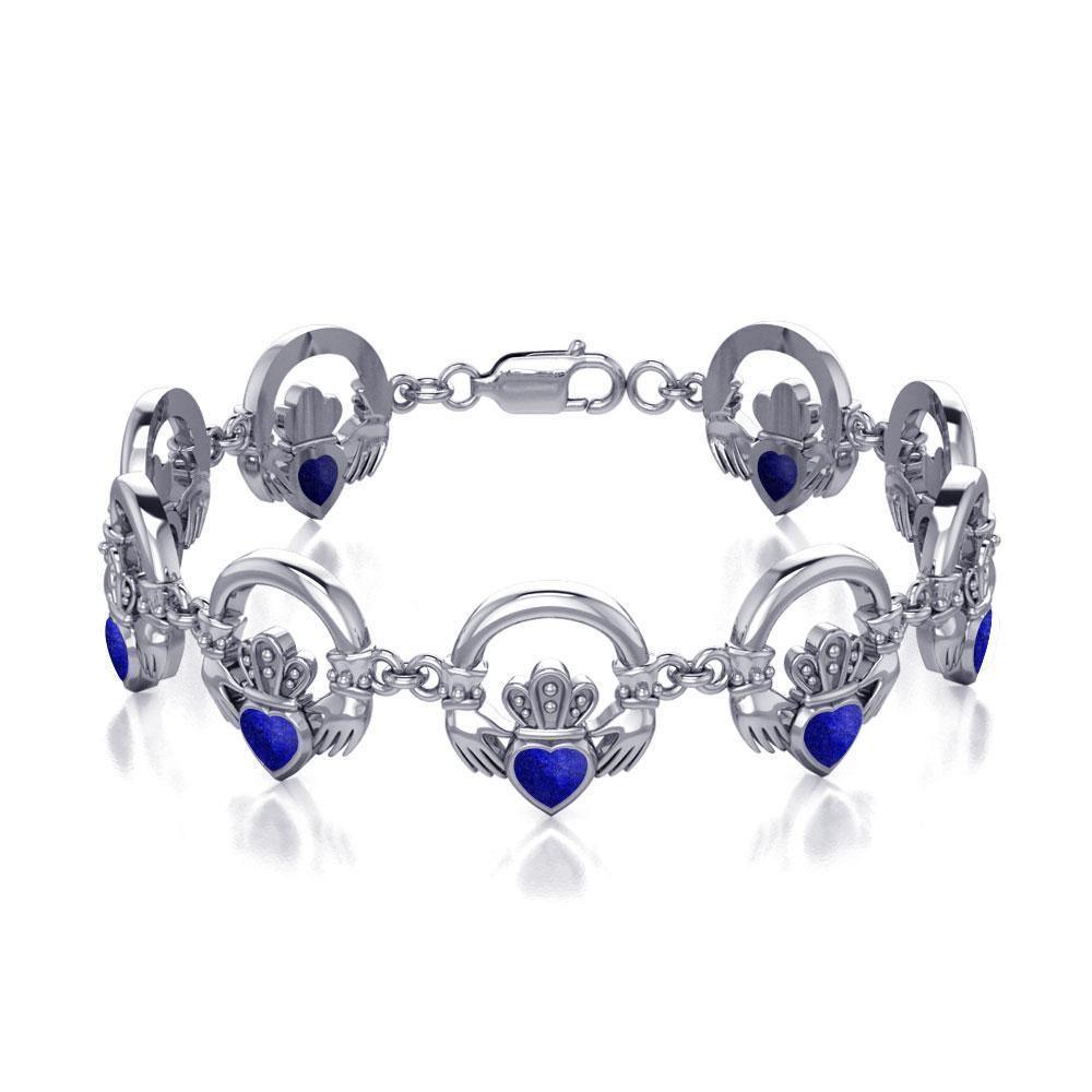 Crown it with your love ~ Celtic Knotwork Irish Claddagh Sterling Silver Bracelet with Inlaid Gem TBG738