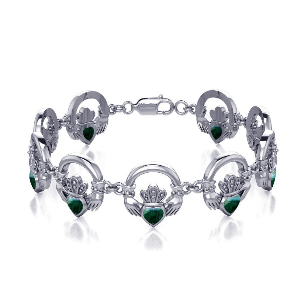 Crown it with your love ~ Celtic Knotwork Irish Claddagh Sterling Silver Bracelet with Inlaid Gem TBG738