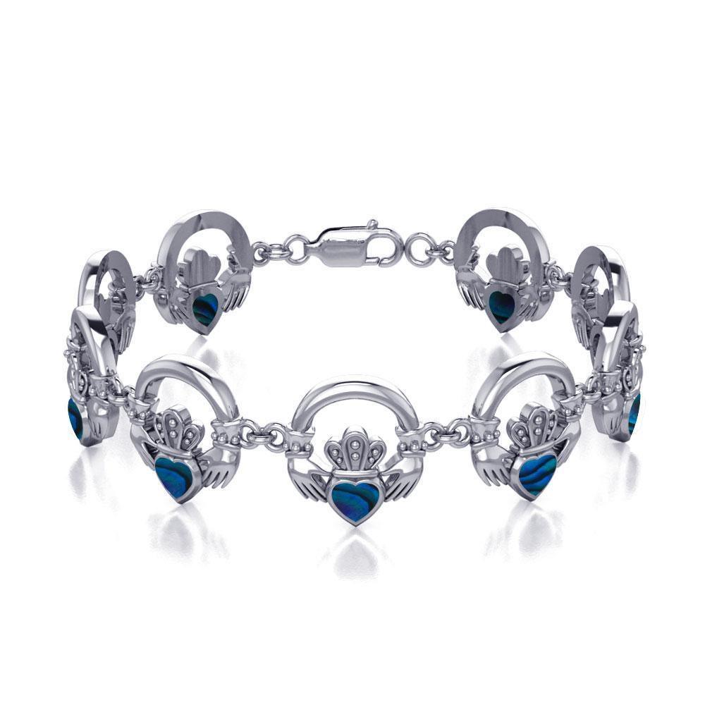 Crown it with your love ~ Celtic Knotwork Irish Claddagh Sterling Silver Bracelet with Inlaid Gem TBG738