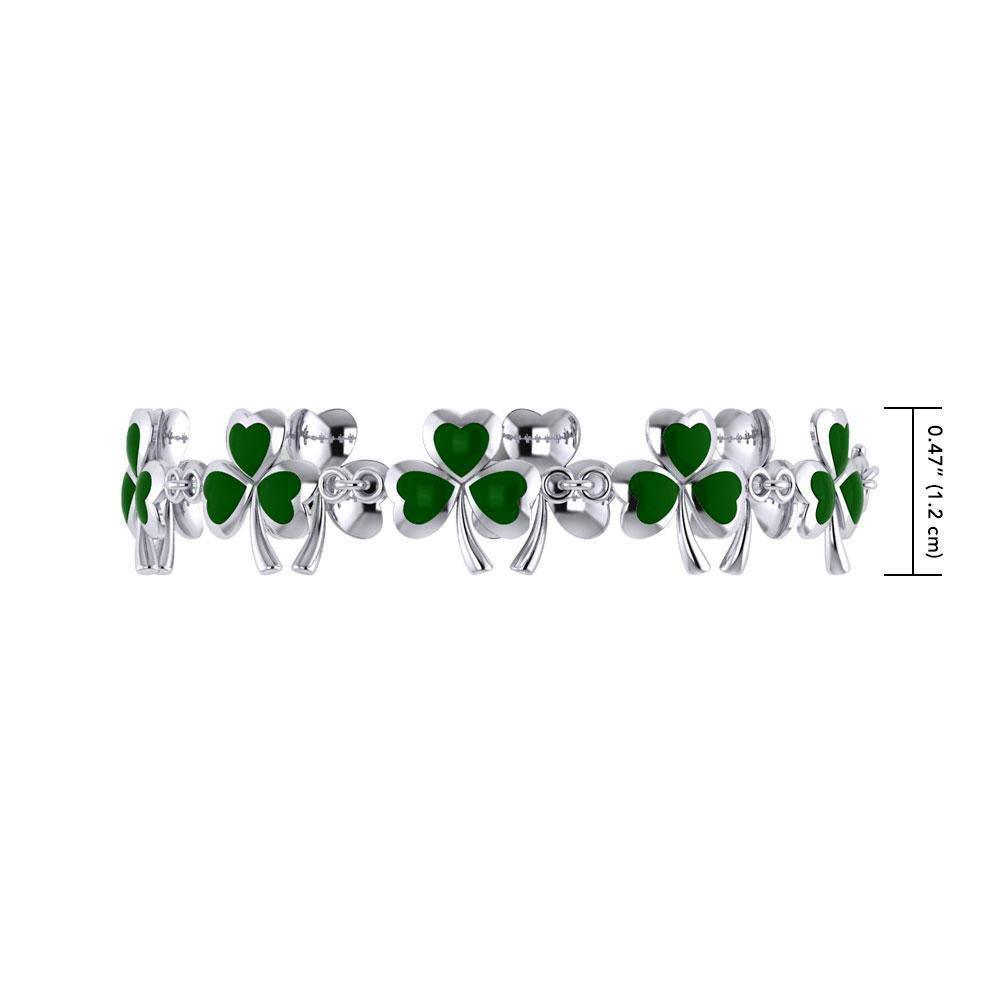 One of Celtic epitome ~ Sterling Silver Jewelry Shamrock Link Bracelet TBG744
