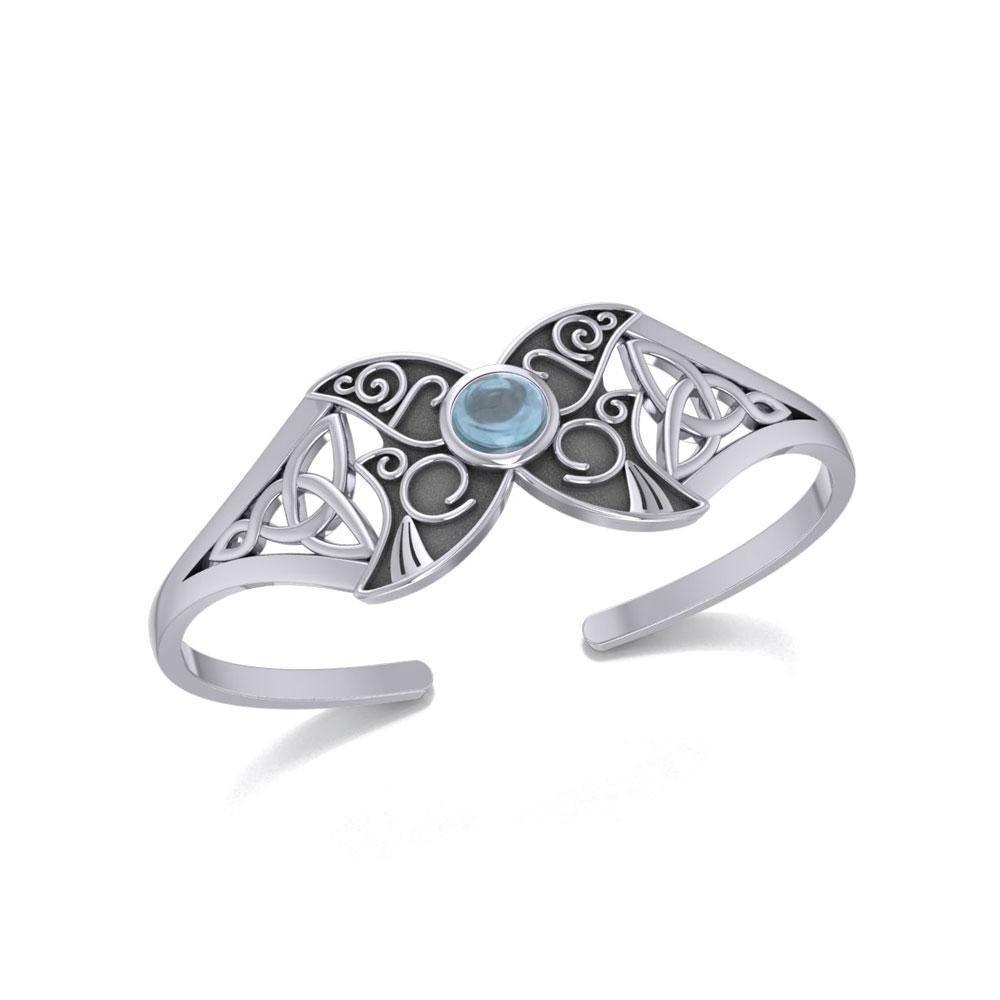 Celtic Blue Moon Sterling Silver Cuff Bracelet with a Gemstone Centerpiece TBG762