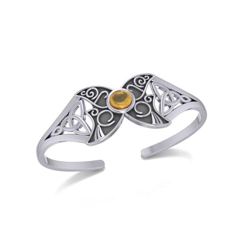 Celtic Blue Moon Sterling Silver Cuff Bracelet with a Gemstone Centerpiece TBG762