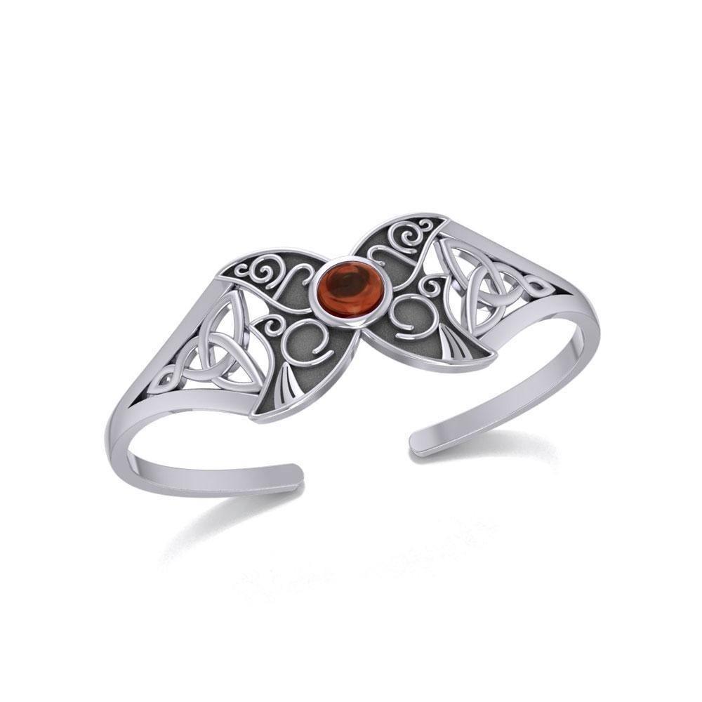 Celtic Blue Moon Sterling Silver Cuff Bracelet with a Gemstone Centerpiece TBG762