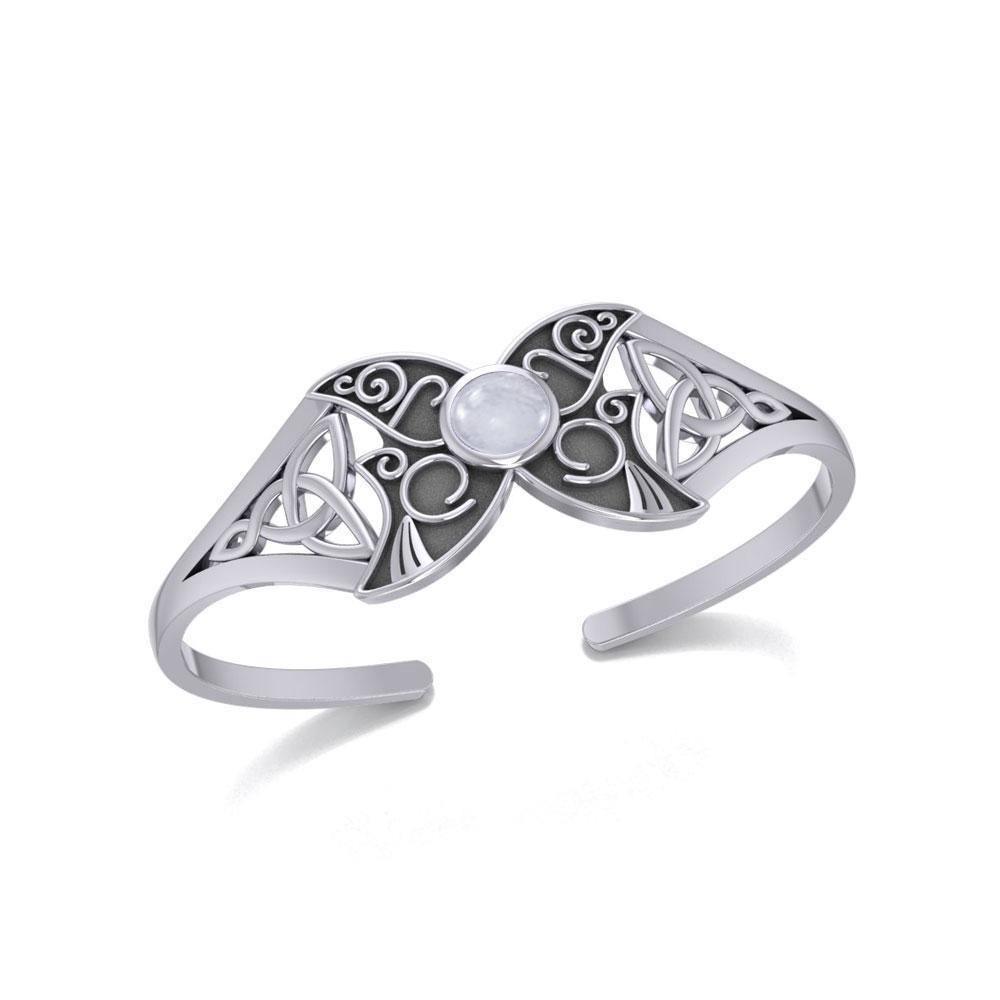 Celtic Blue Moon Sterling Silver Cuff Bracelet with a Gemstone Centerpiece TBG762