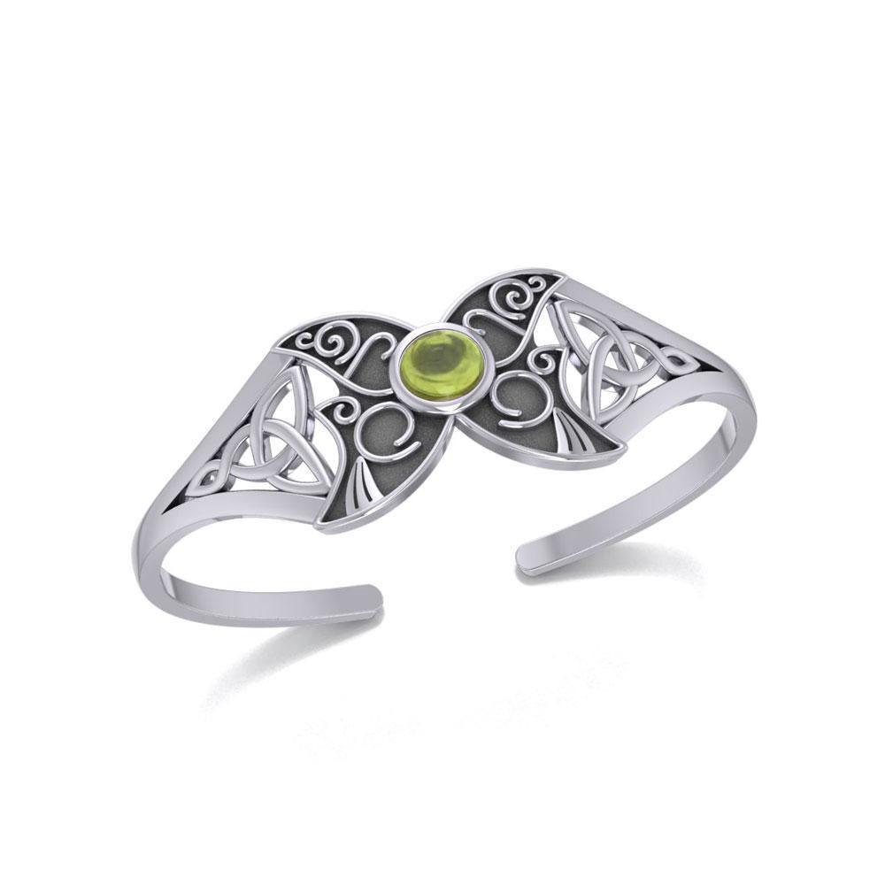 Celtic Blue Moon Sterling Silver Cuff Bracelet with a Gemstone Centerpiece TBG762