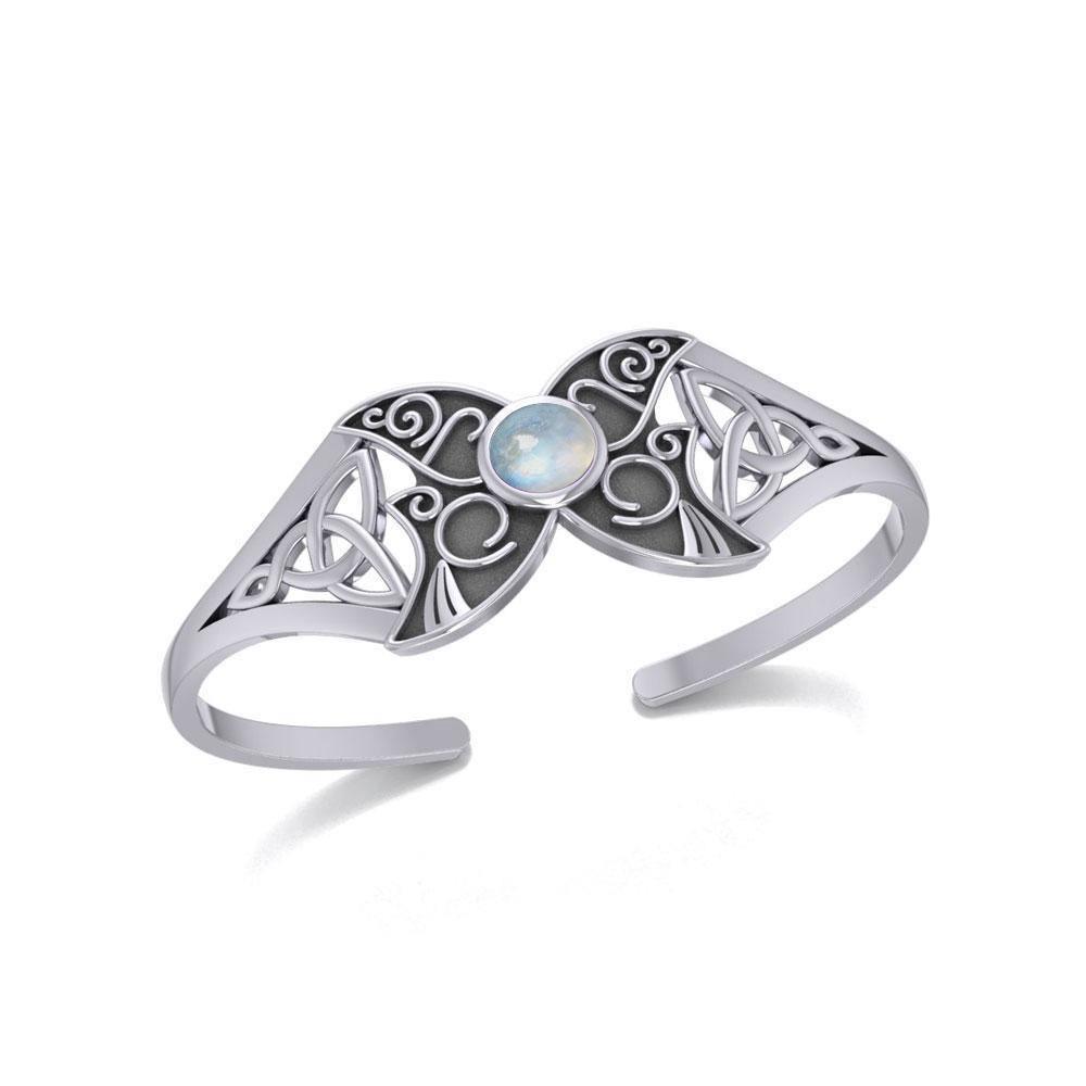 Celtic Blue Moon Sterling Silver Cuff Bracelet with a Gemstone Centerpiece TBG762