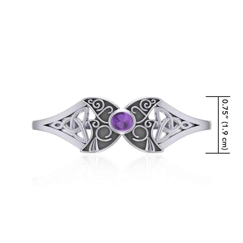 Celtic Blue Moon Sterling Silver Cuff Bracelet with a Gemstone Centerpiece TBG762