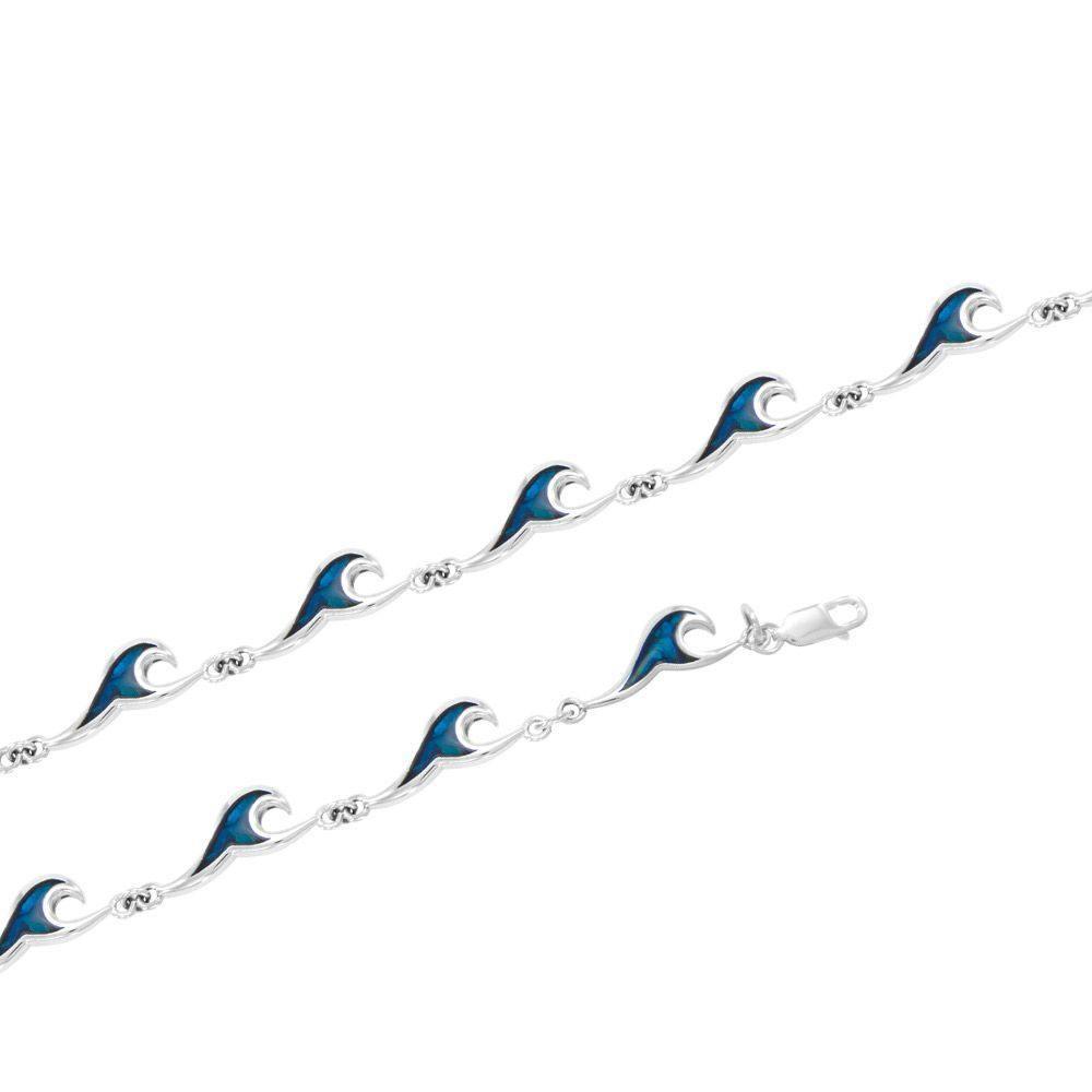Wave Sterling Silver Link Bracelet TBL015 - Synthetic Paua Shell