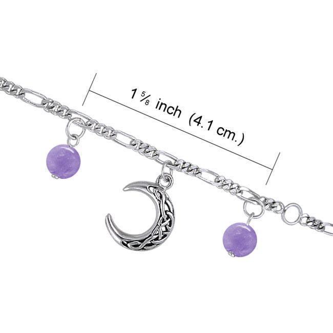 Look above the moon so bright ~ Celtic Knotwork Crescent Moon Sterling Silver Bracelet with Gemstone TBL040