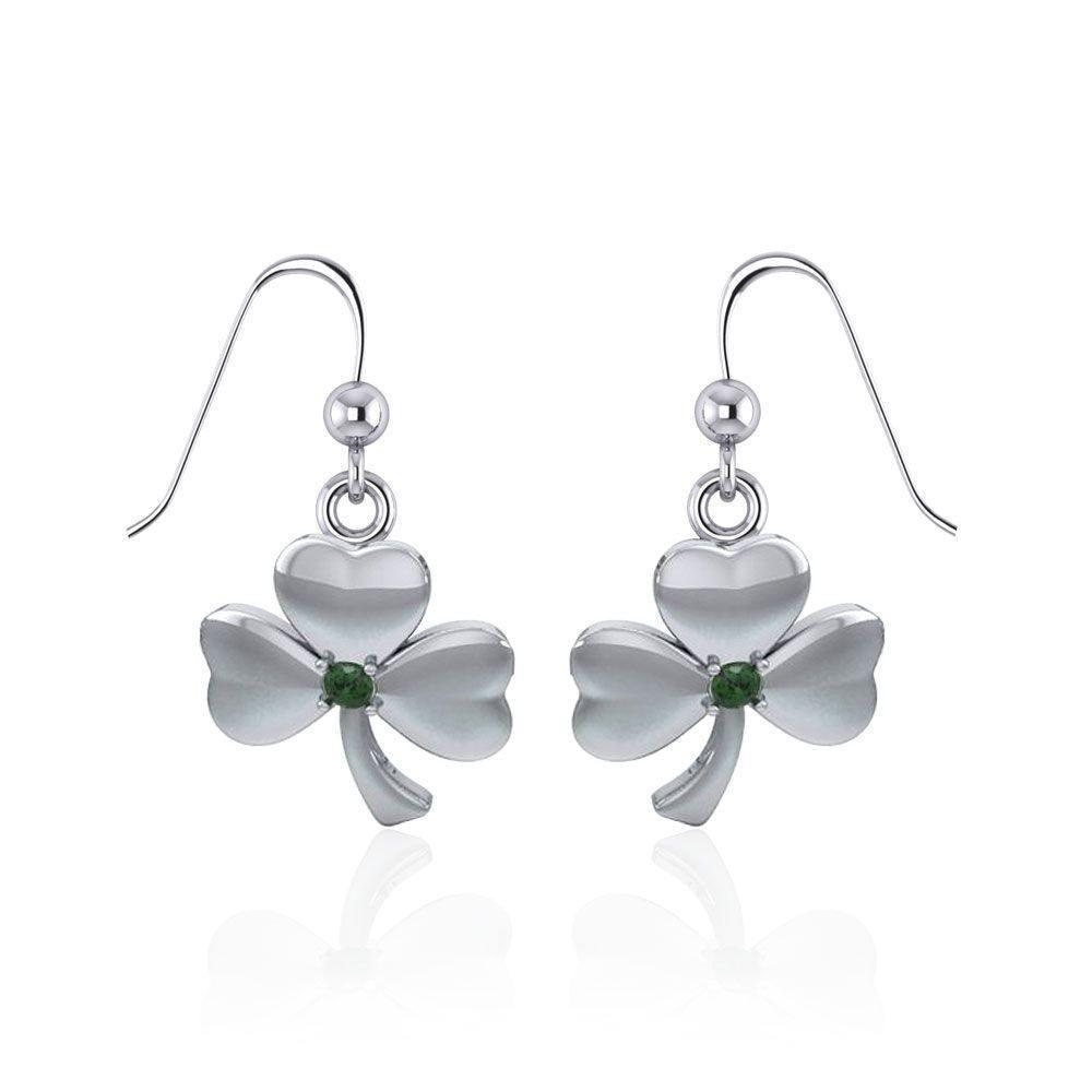 Silver Shamrock Earrings with Gem TE2809
