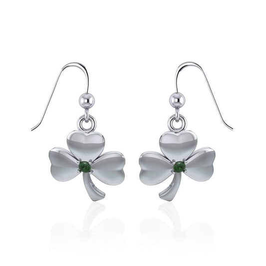 Silver Shamrock Earrings with Gem TE2809