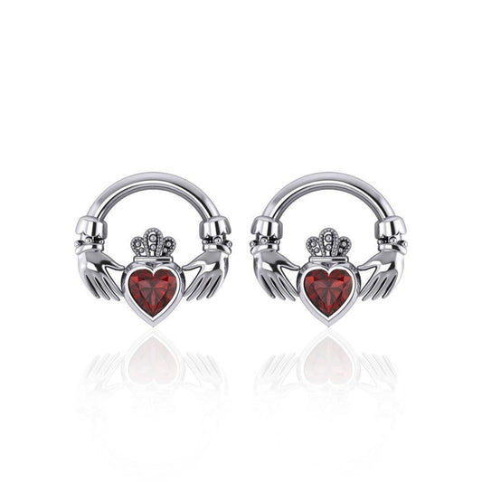 Love in the present moment ~ Claddagh Sterling Silver Post Earrings with Gemstone TE277