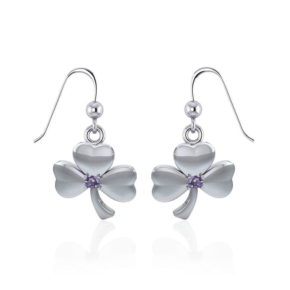 Silver Shamrock Earrings with Gem TE2809