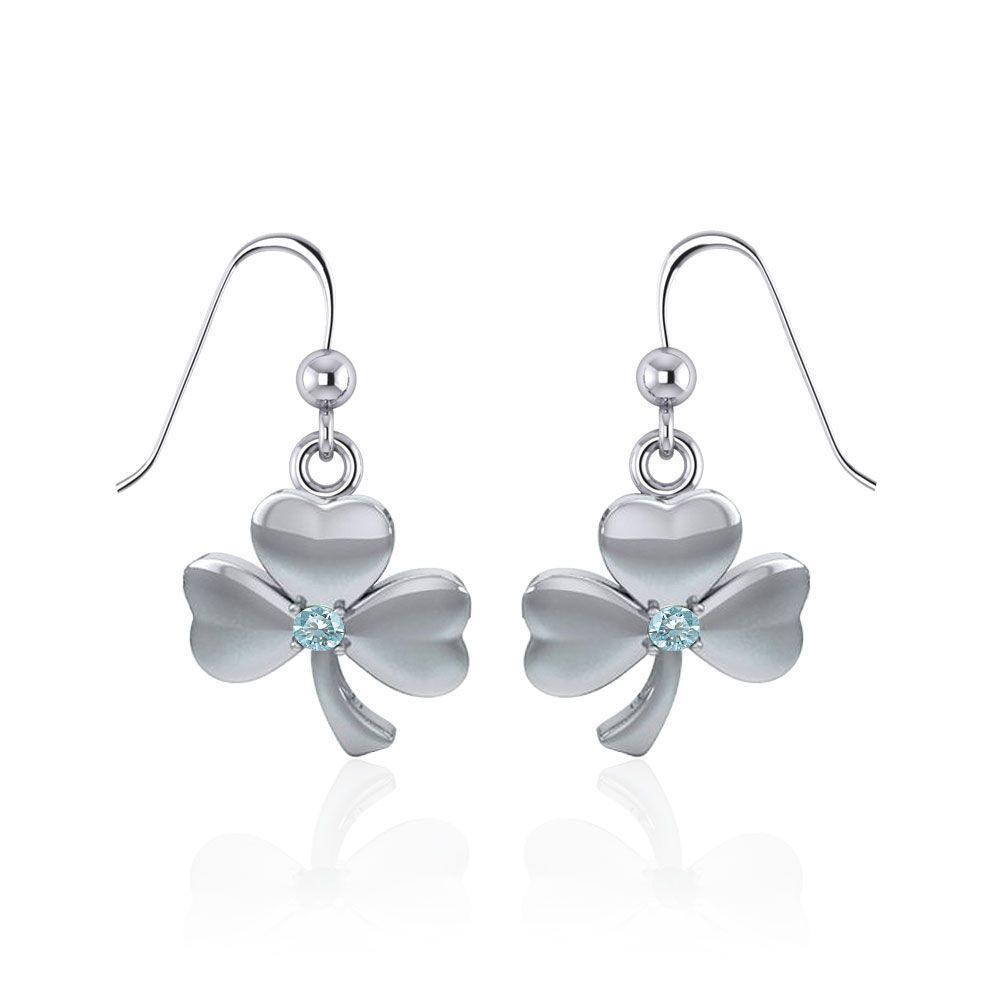 Silver Shamrock Earrings with Gem TE2809