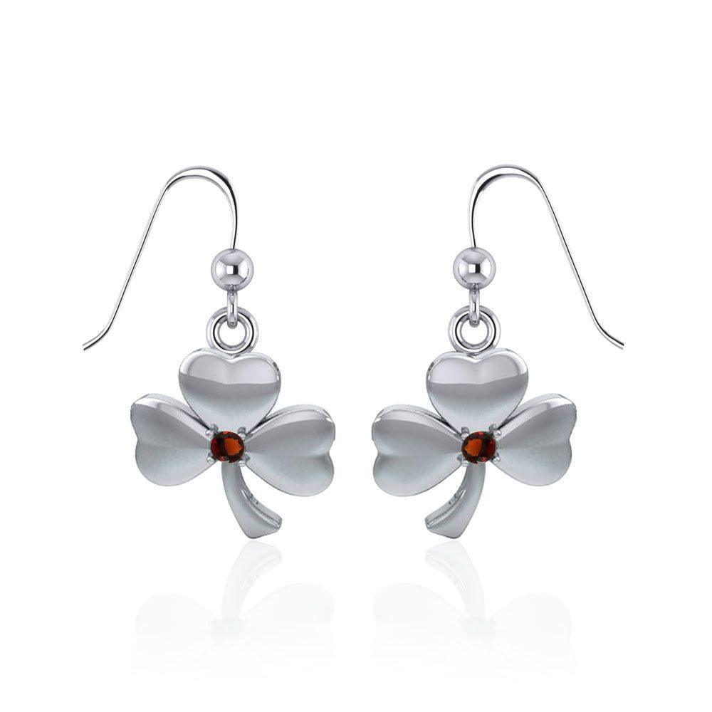 Silver Shamrock Earrings with Gem TE2809