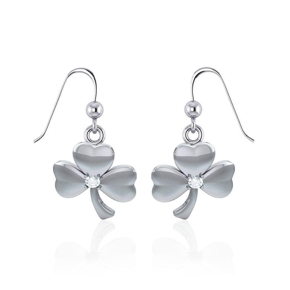 Silver Shamrock Earrings with Gem TE2809