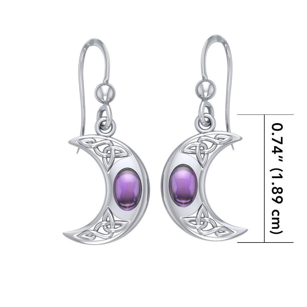 The beginning of a beautiful breakthrough ~ Celtic Knotwork Crescent Moon Sterling Silver Hook Earrings with Gemstone TER147