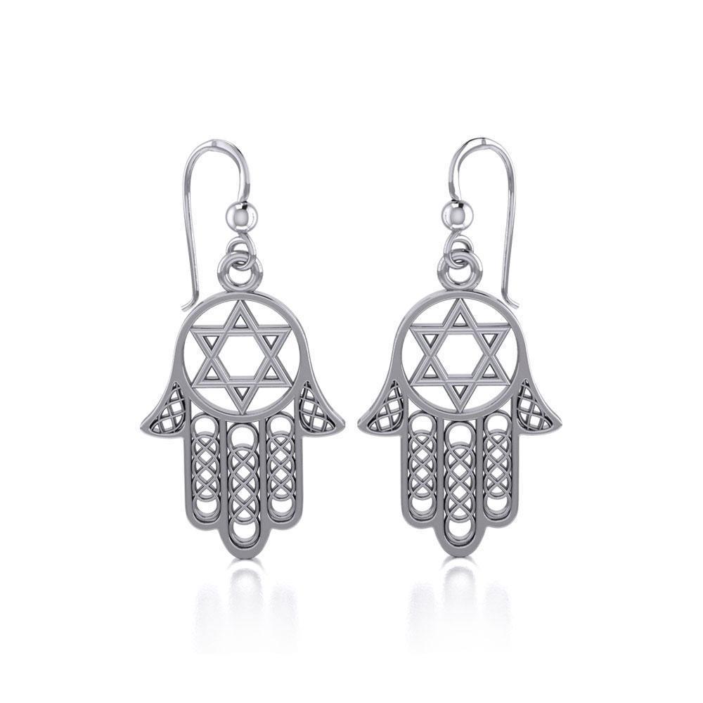 Hamsa Star of David Sterling Silver Earrings TER1699