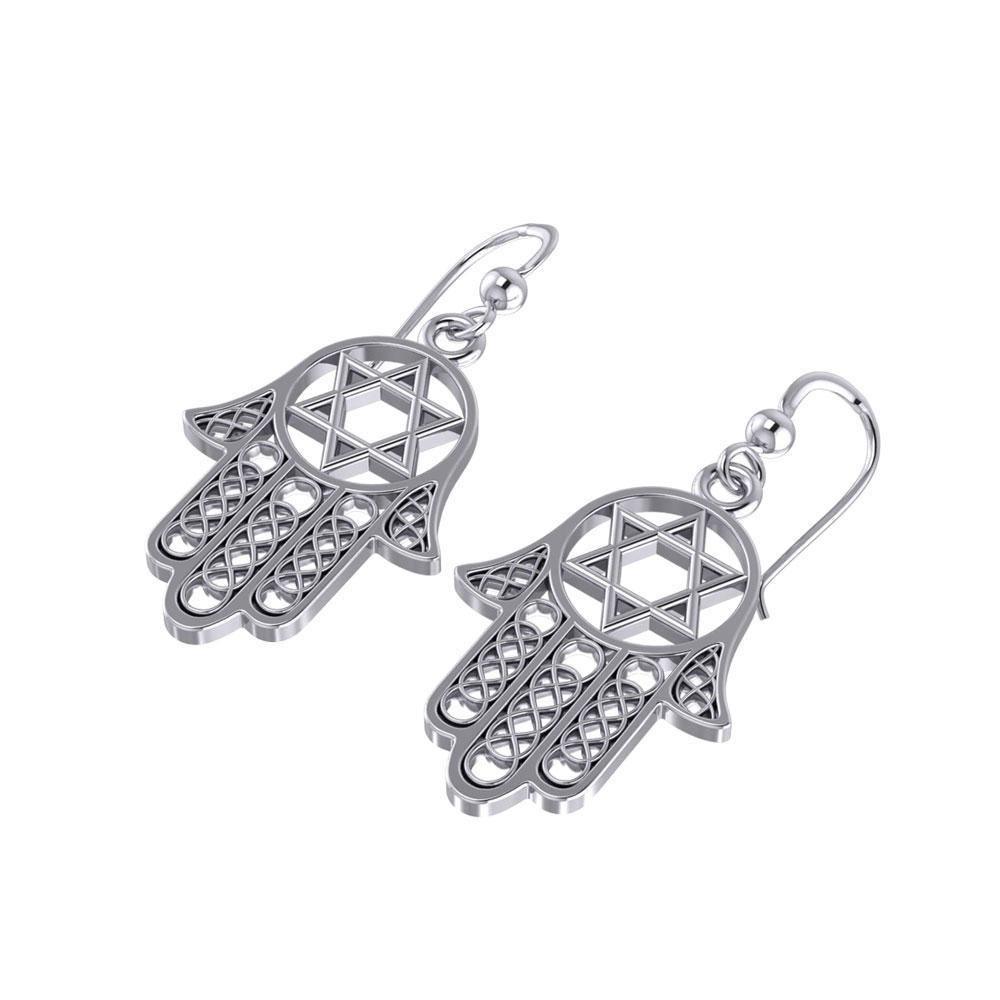 Hamsa Star of David Sterling Silver Earrings TER1699