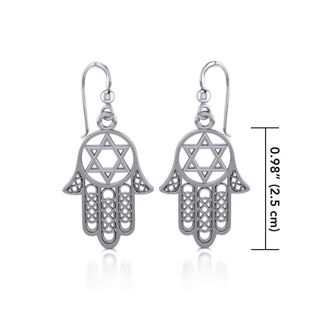 Hamsa Star of David Sterling Silver Earrings TER1699