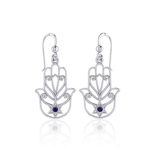 Hamsa Star of David Sterling Silver Earrings with Gemstone TER1700