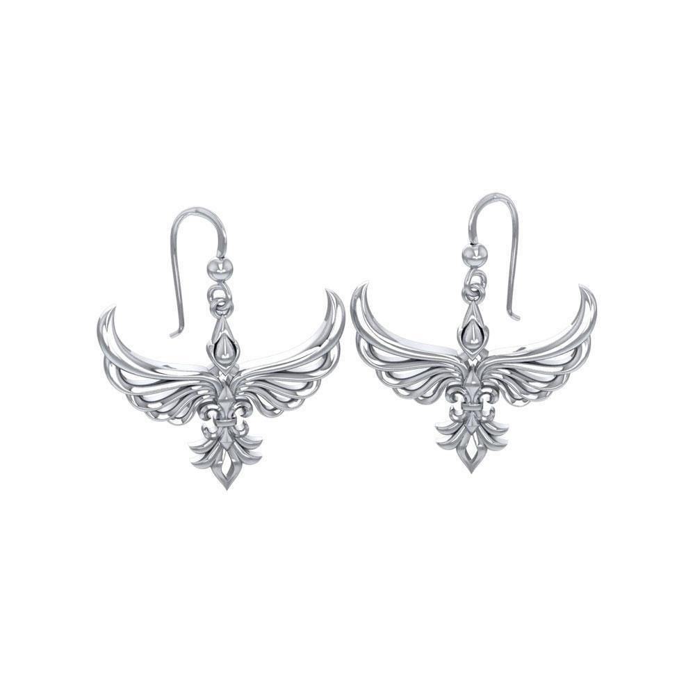 Phoenix with Fleur De Lis Sterling Silver Earrings TER1703
