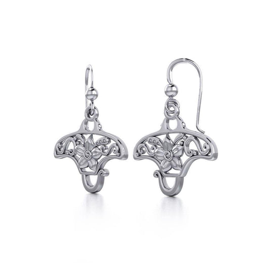 Go with the flow ~ Sterling Silver Manta Ray Filigree Hook Earrings Jewelry TER1705