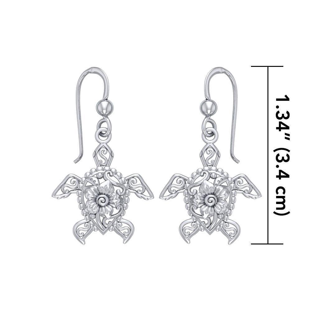 Steady and stable ~ Sterling Silver Sea Turtle Filigree Hook Earrings Jewelry TER1707