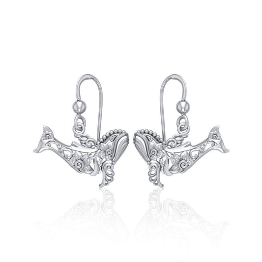 Tranquil guardians of the sea ~ Sterling Silver Whale Filigree Hook Earrings Jewelry TER1711