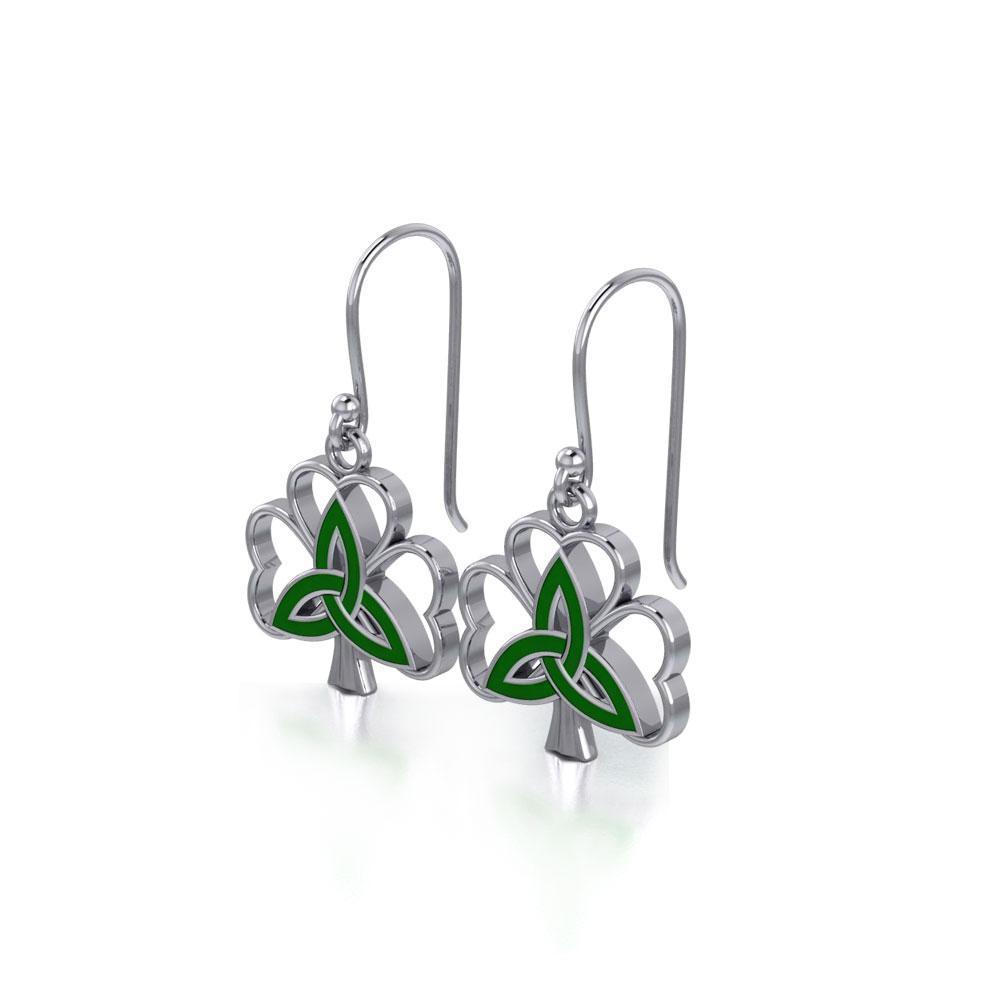 Enamel Trinity Knot on Shamrock Clover Silver Earrings TER1719