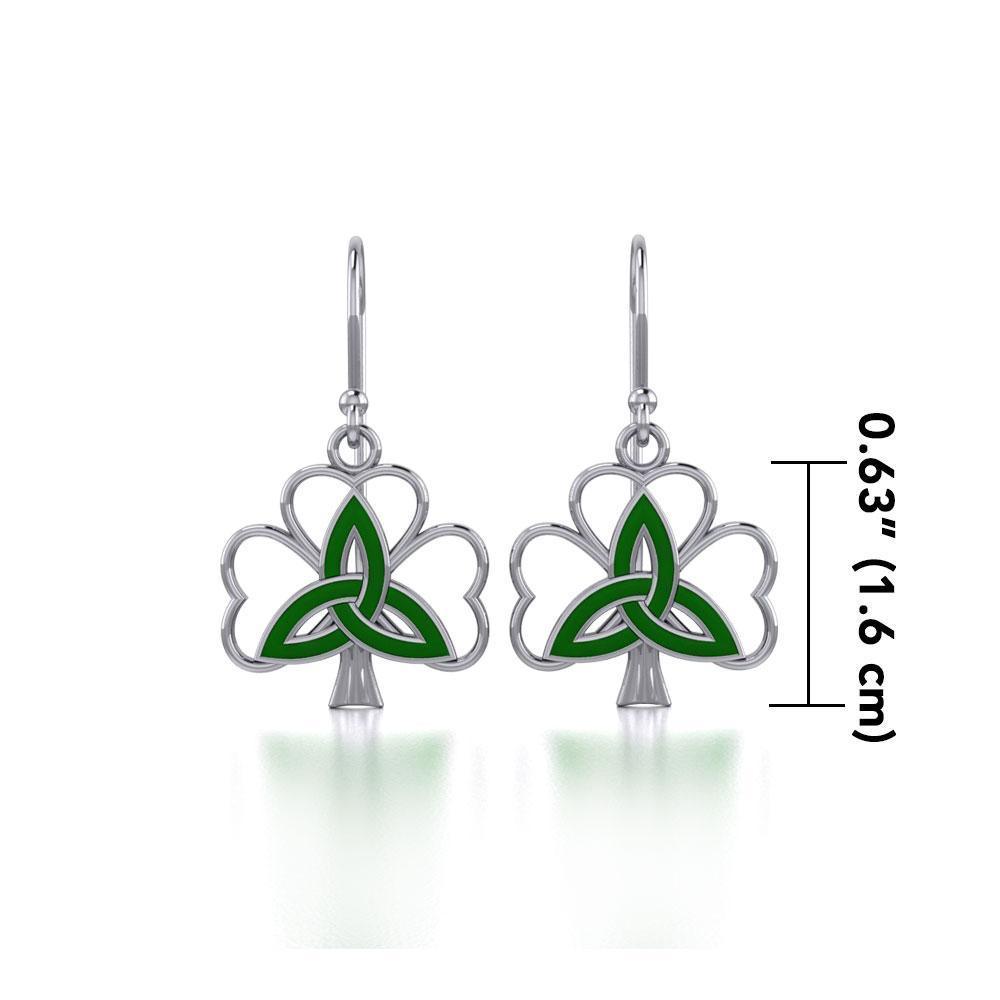 Enamel Trinity Knot on Shamrock Clover Silver Earrings TER1719