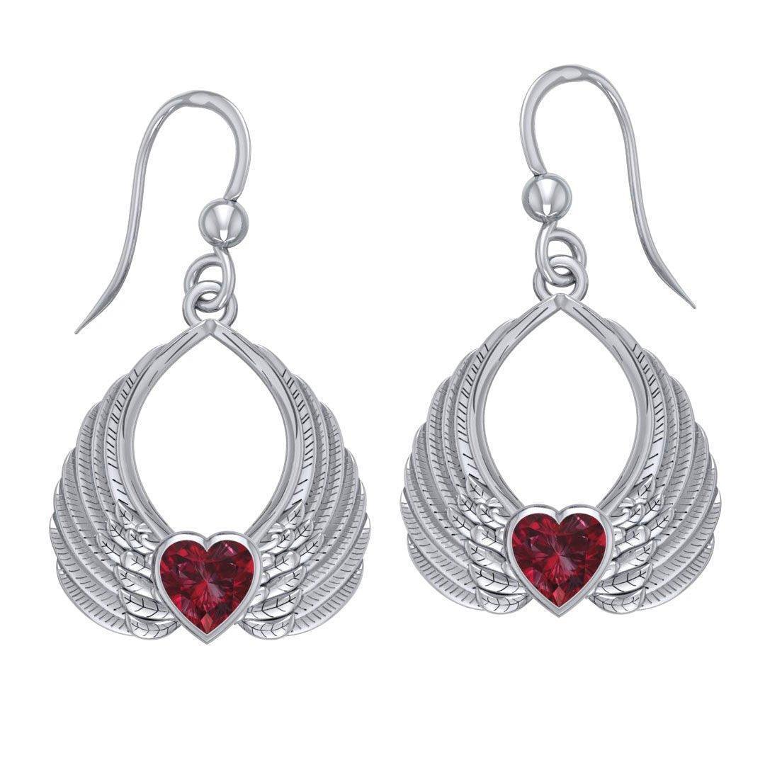 Gemstone Heart Angel Wings Silver Earrings TER1723