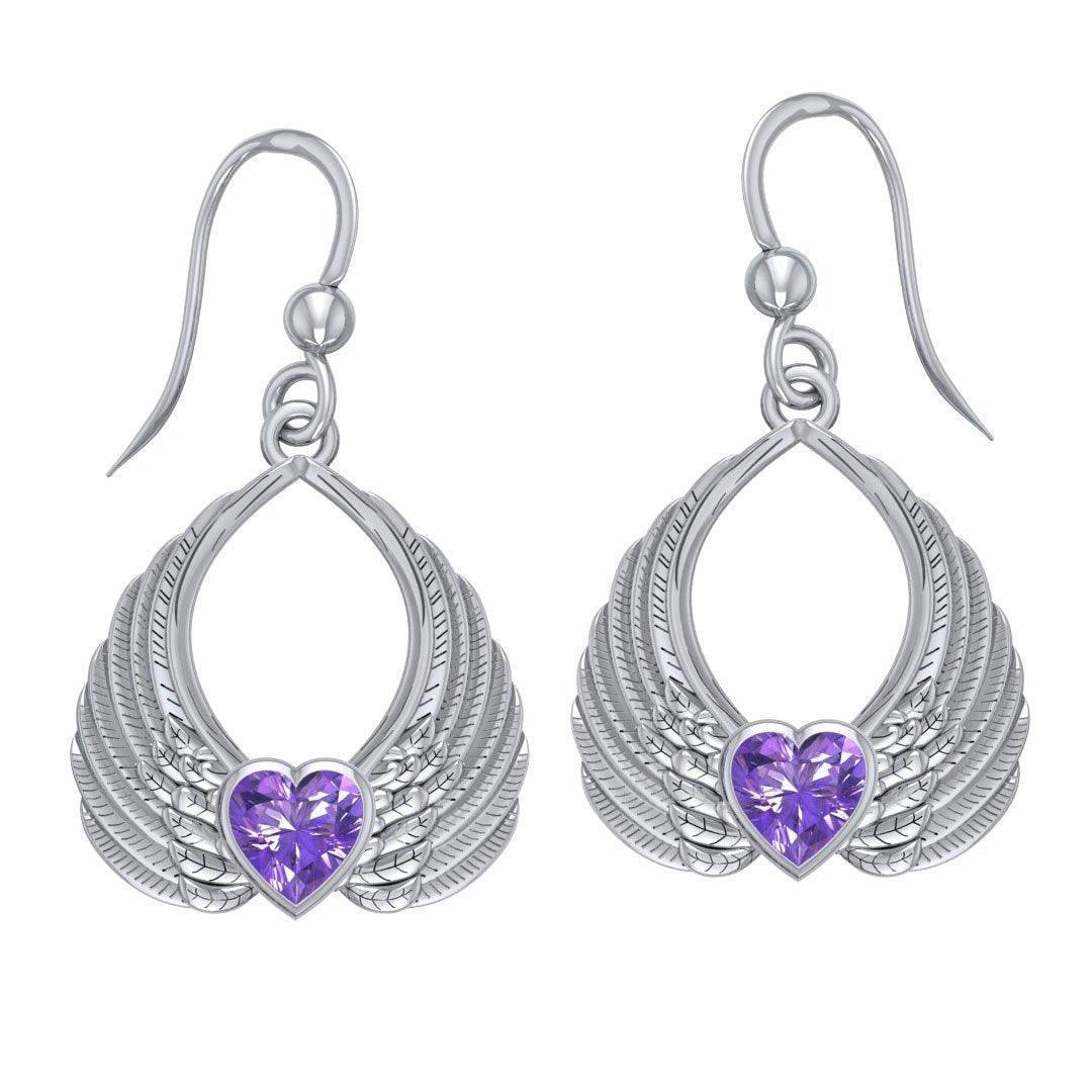 Gemstone Heart Angel Wings Silver Earrings TER1723