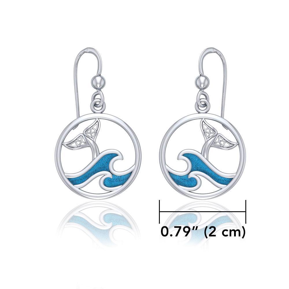 Sterling Silver Round Celtic Whale Tail Earrings with Enamel Wave TER1727