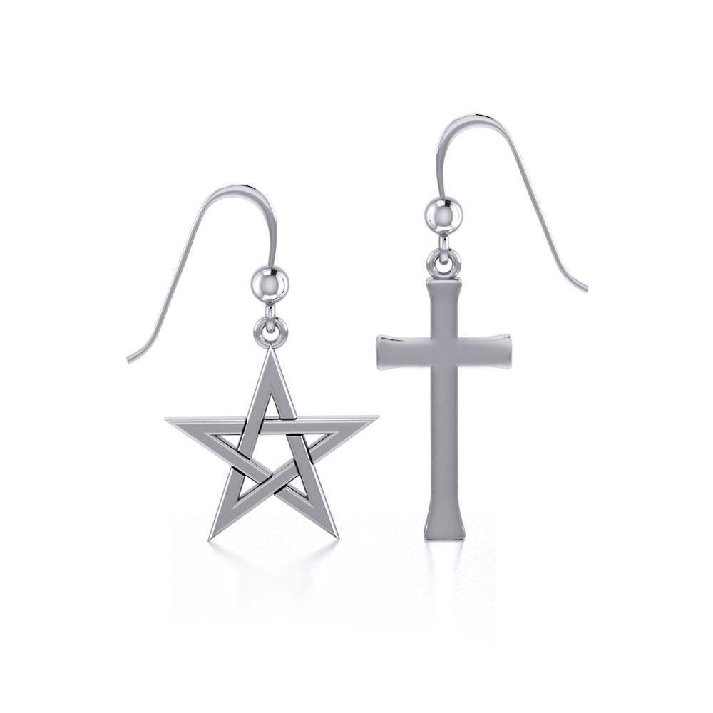 Pentacle Cross Silver Earrings TER199