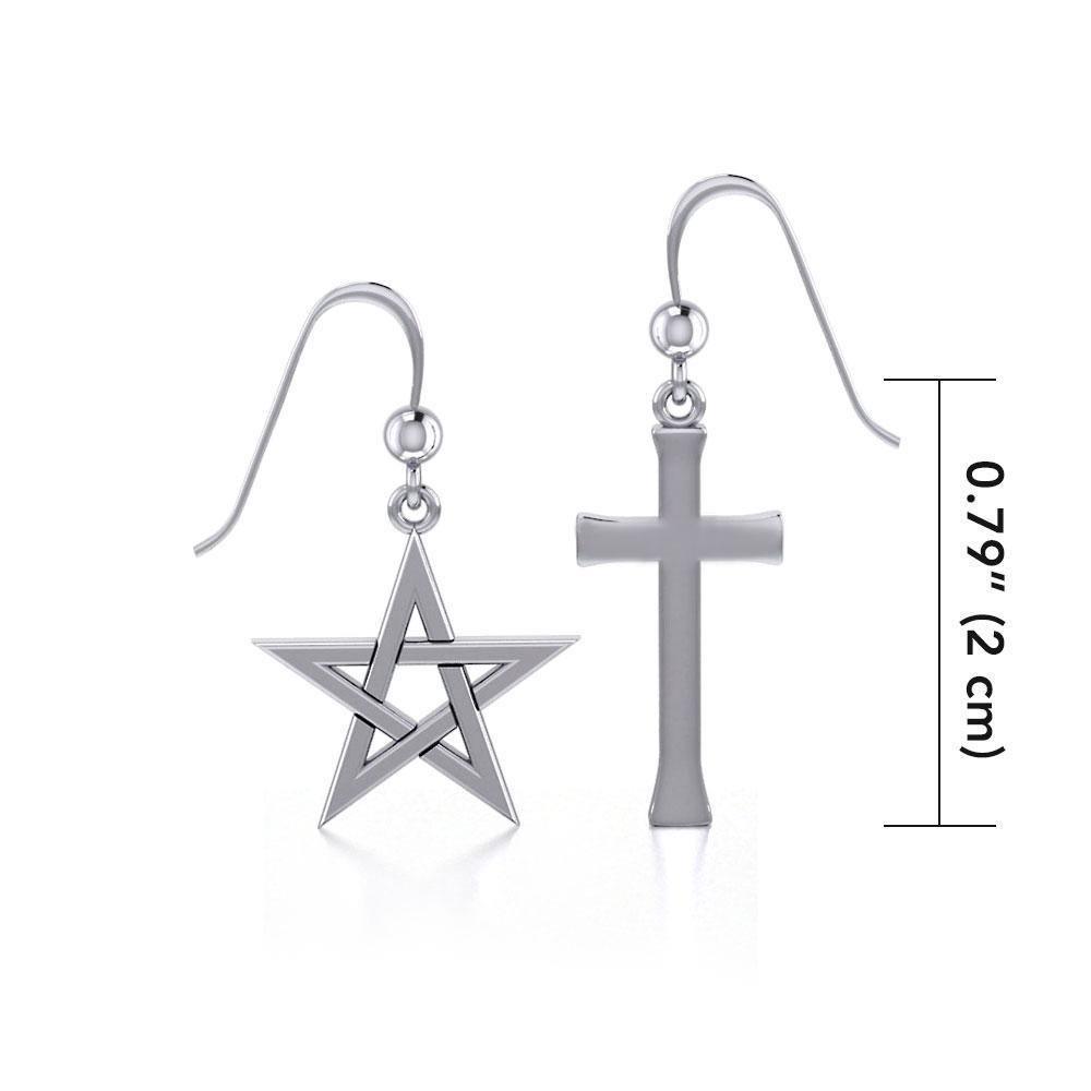 Pentacle Cross Silver Earrings TER199
