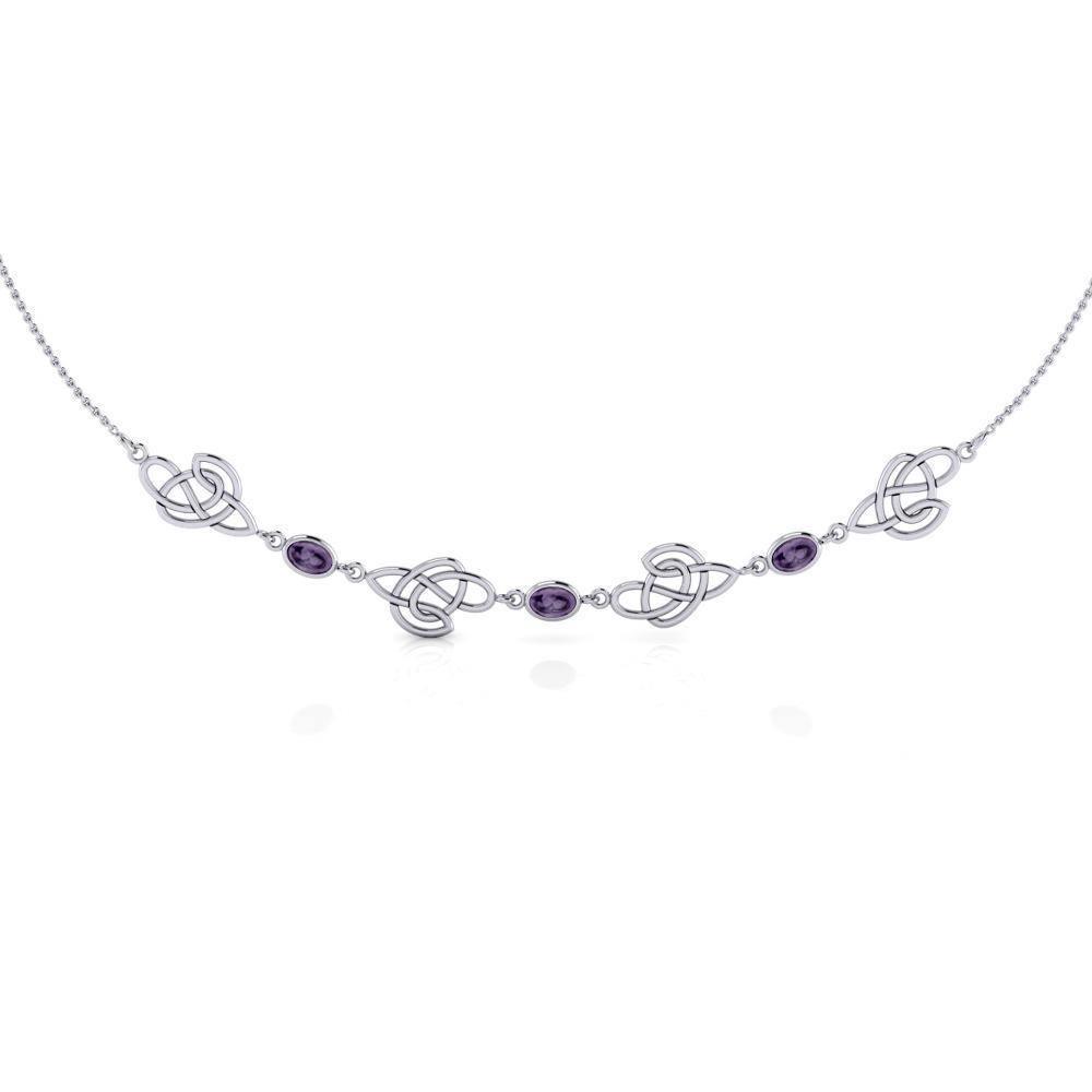 Happiness in interconnectedness ~ Celtic Knotwork Sterling Silver Necklace Jewelry with Gemstones TN016