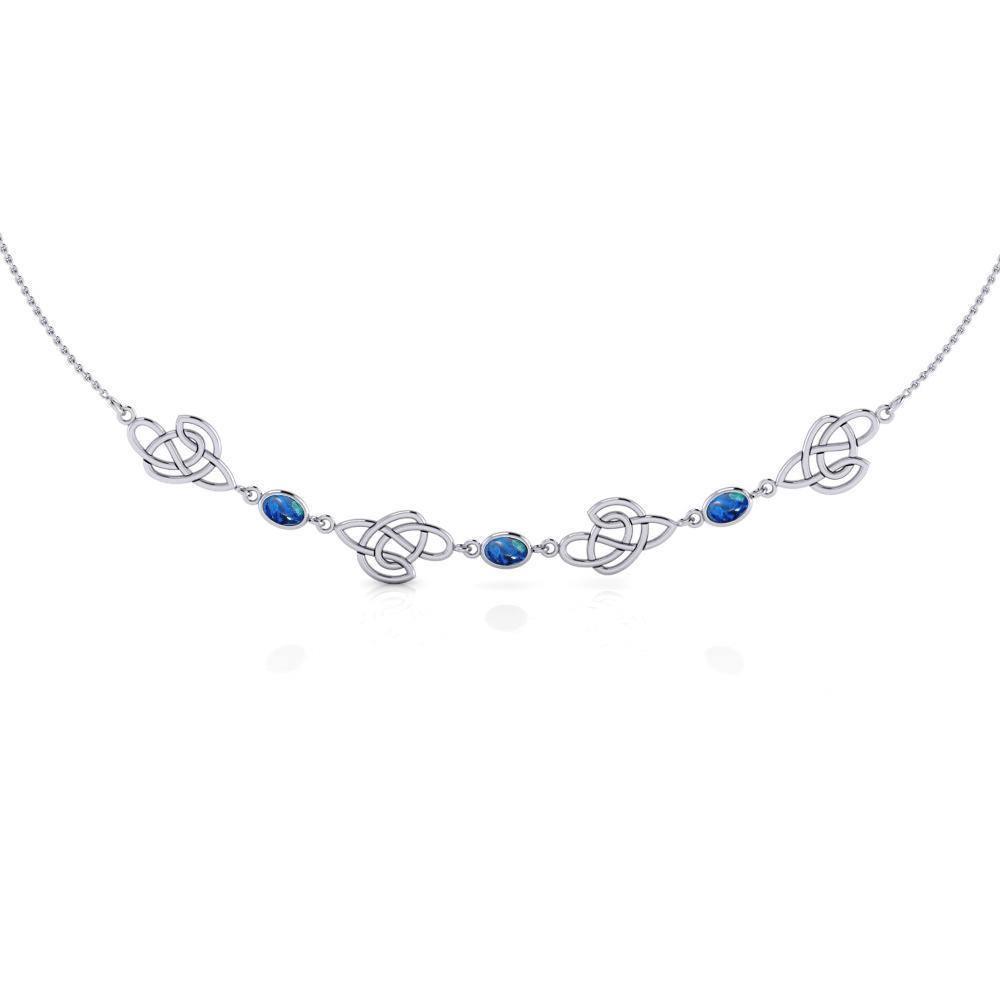 Happiness in interconnectedness ~ Celtic Knotwork Sterling Silver Necklace Jewelry with Gemstones TN016
