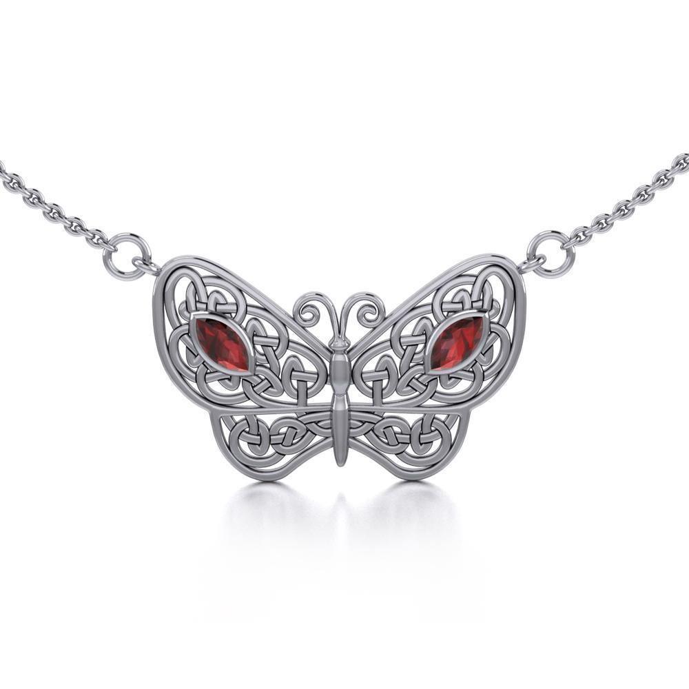 Spread Your Wings Like a Butterfly Small Silver Necklace with Gemstone TN052