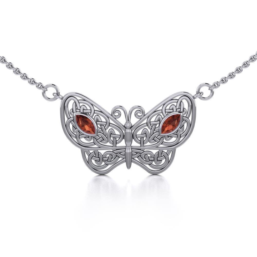 Spread Your Wings Like a Butterfly Medium Silver Necklace with Gemstone TN056