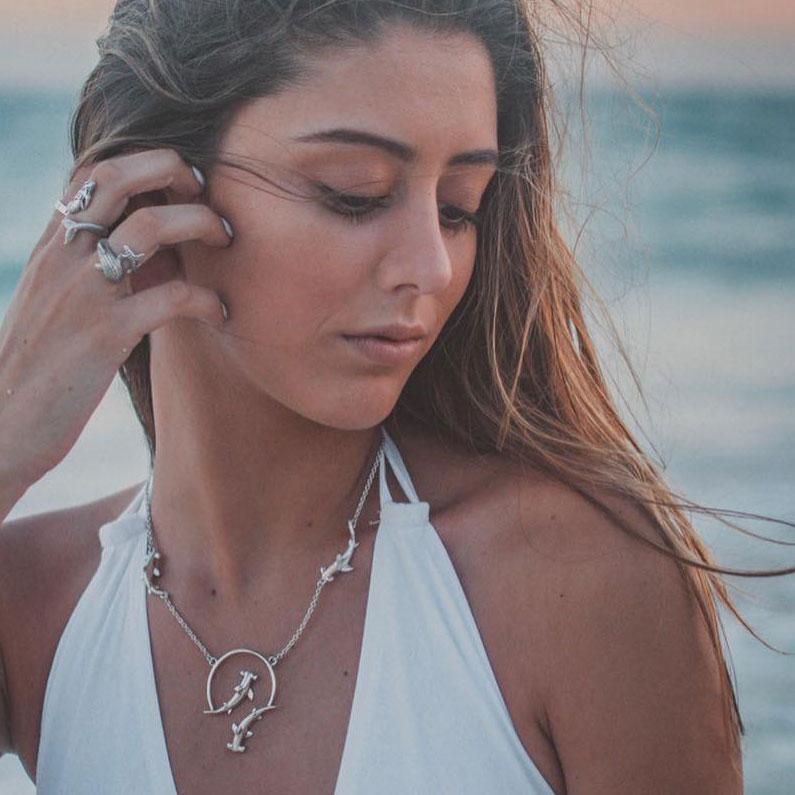 Quadruple Hammerhead Shark Sterling Silver Necklace TNC296