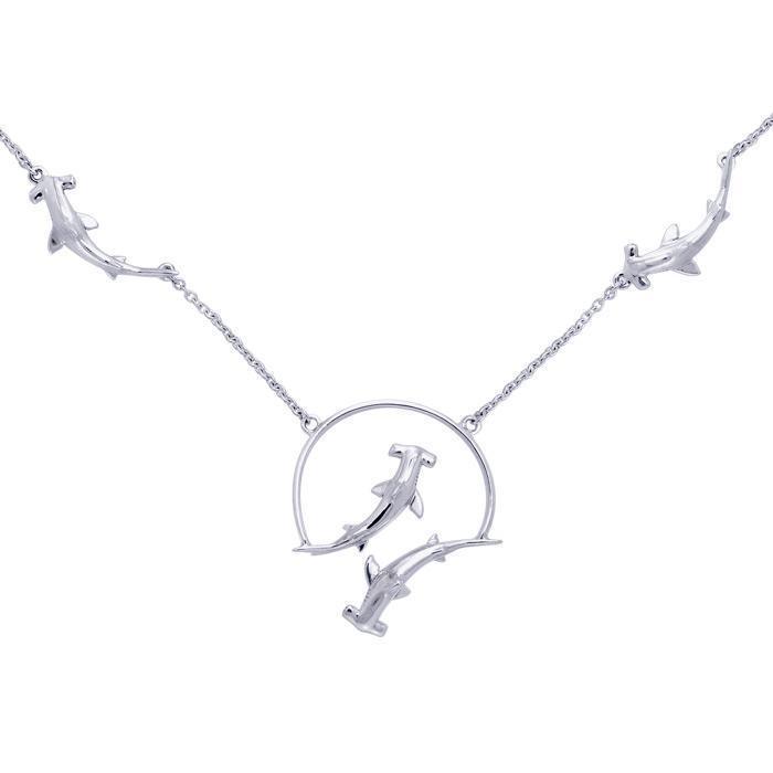 Quadruple Hammerhead Shark Sterling Silver Necklace TNC296