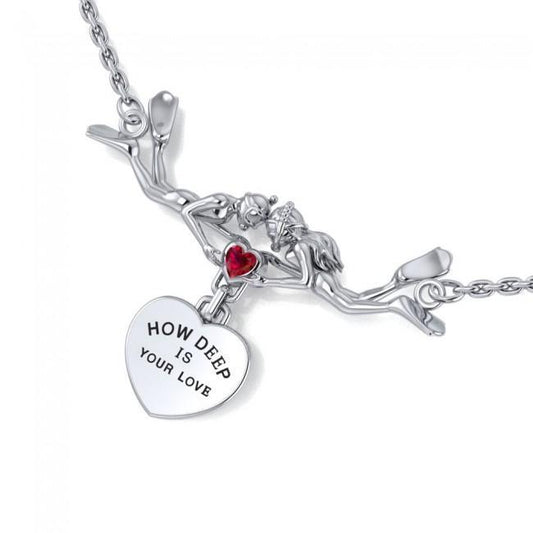 Freedivers Sterling Silver Gemstone Necklace with Dangling Heart TNC440