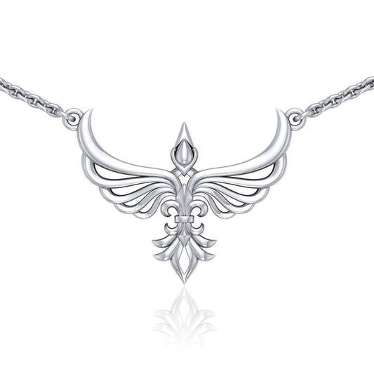 Phoenix with Fleur De Lis Sterling Silver Necklace TNC449