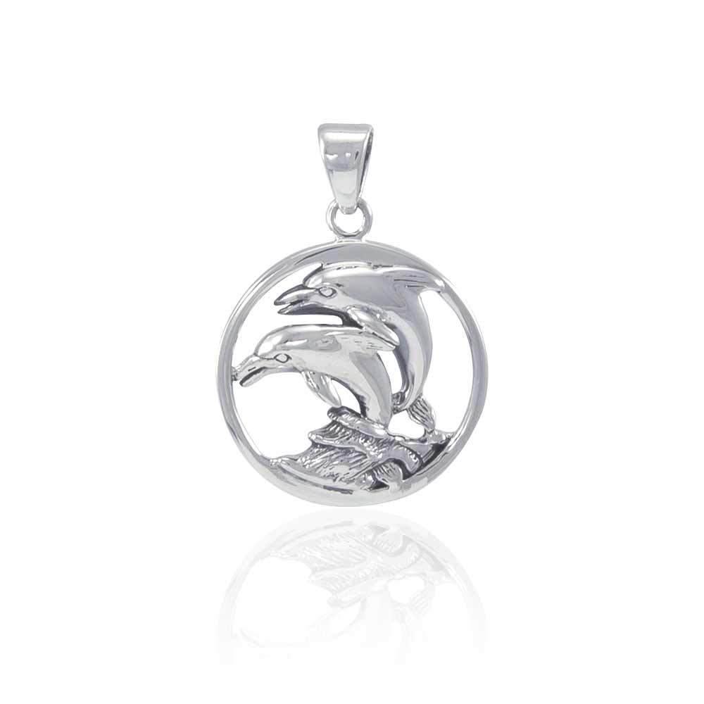 Dolphins in Circle Silver Pendant TP1018