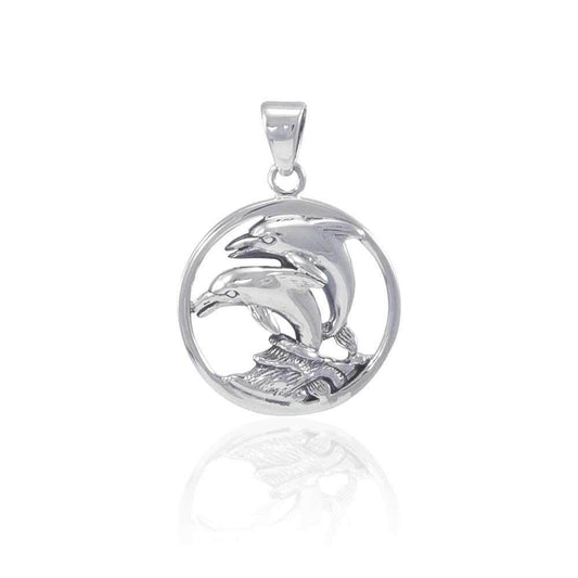 Dolphins in Circle Silver Pendant TP1018