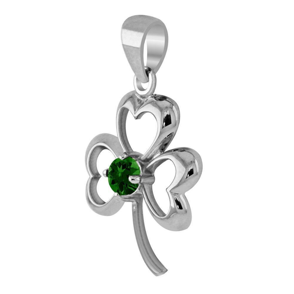 Finest beauty ~ Sterling Silver Jewelry Shamrock Pendant with Center Gemstone TP3105