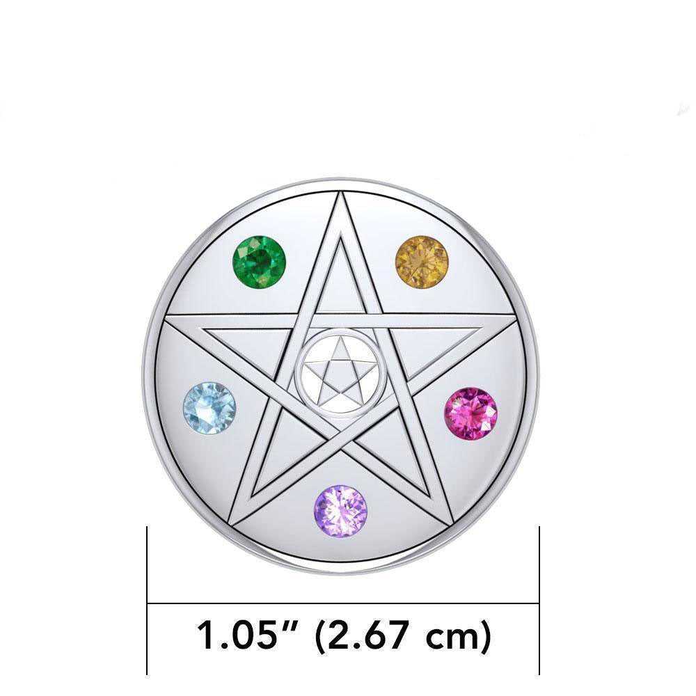 Pentacle Disc Sterling Silver Pendant With Gemstone TP3112