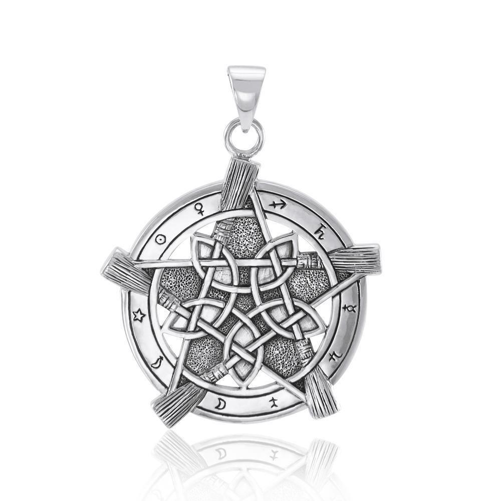 Universe Broom with pentacle Silver Pendant TP3471